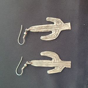 CACTUS EARRINGS, METAL, 1 3/4"